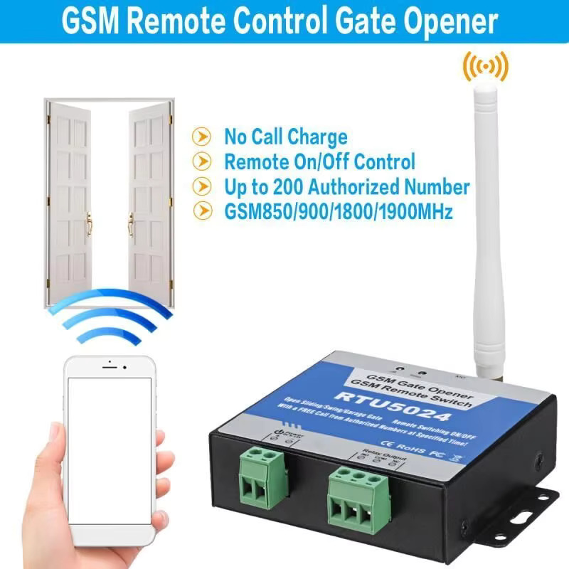 GSM Door Gate Opener Remote On/Off Switch Free Call SMS Command Support 850/900/1800/1900MHz RTU5024 2G GSM Access Controller